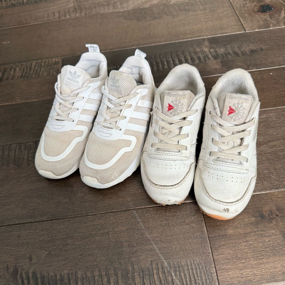 Adidas Reebok Kids Cream White Sneakers Tennis Shoes 10 Girls